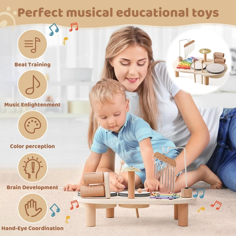 Baby Educational Toys Wooden Aeolian Bells Montessori Children's Musical Toys Xylophone Newborn Birthday Gifts Music Table Toys thumbnail 2