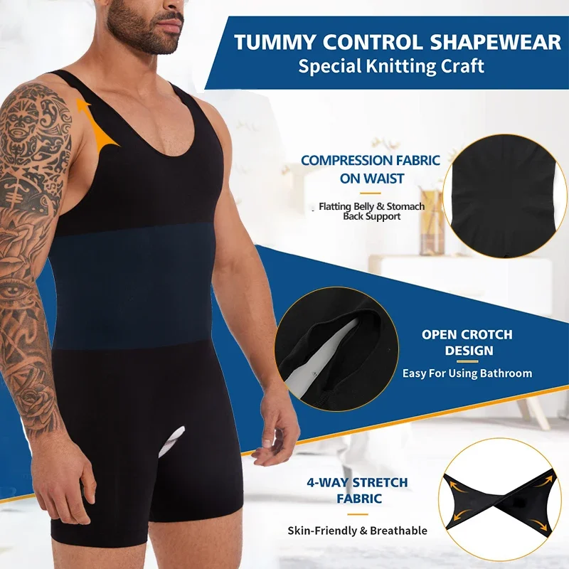 Sleeveless Bodysuit Men Full Body Shaper Compression Undershirt New Shapewear Tummy Control Faja Para Hombres Slimming Vest thumbnail 2