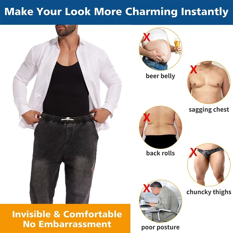 Sleeveless Bodysuit Men Full Body Shaper Compression Undershirt New Shapewear Tummy Control Faja Para Hombres Slimming Vest thumbnail 5