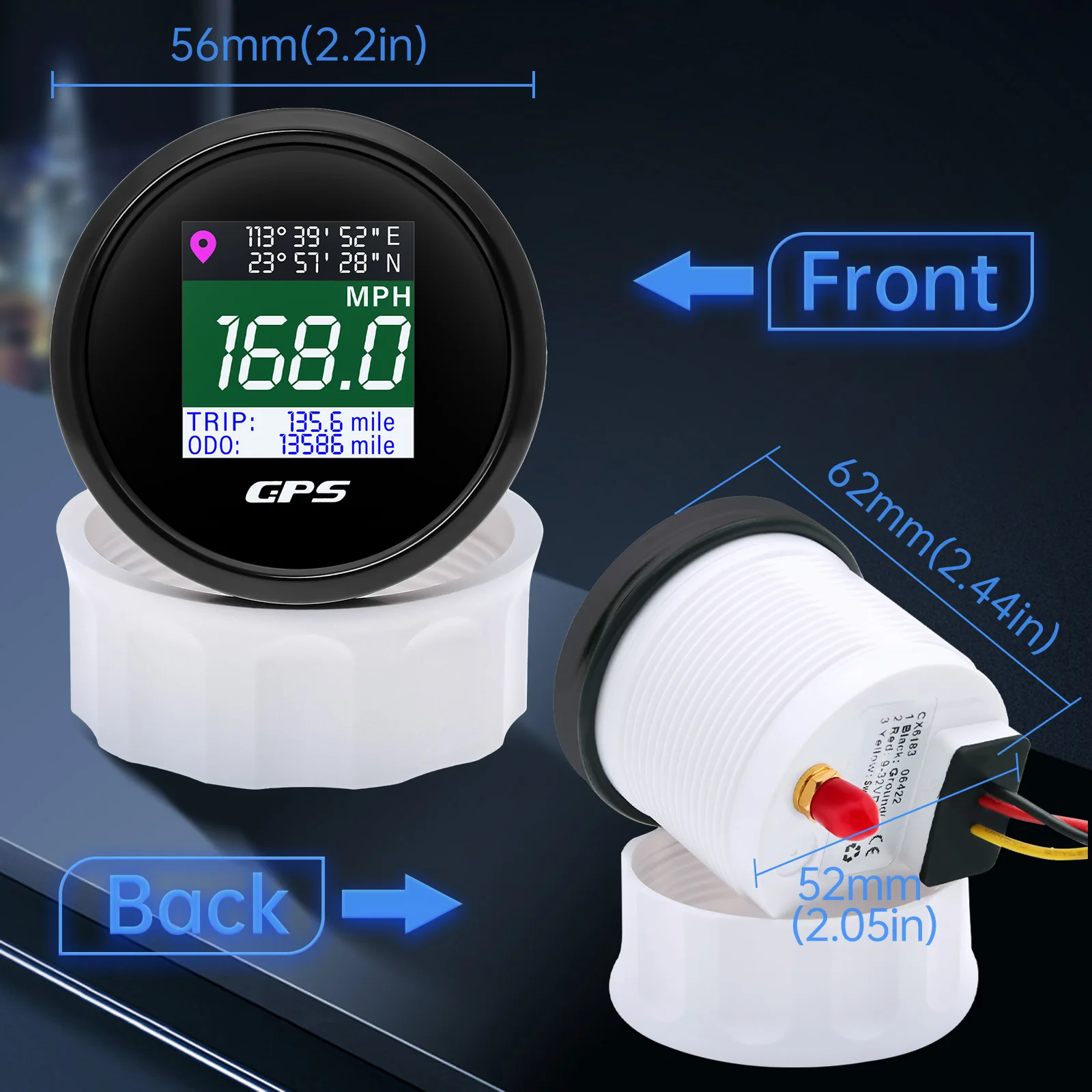 AD 52mm 12V 24V Digital GPS Speedometer TFT Screen Trip ODO Mph Knot Km/h GPS Antenna For Motor Boat Car RV Speed Meter thumbnail 2