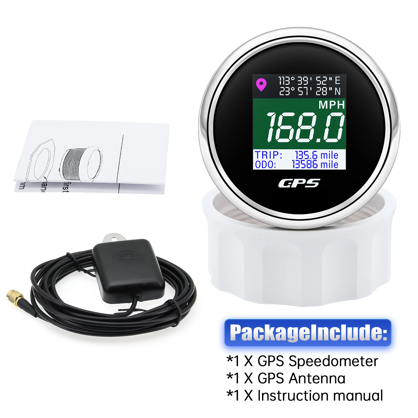 AD 52mm 12V 24V Digital GPS Speedometer TFT Screen Trip ODO Mph Knot Km/h GPS Antenna For Motor Boat Car RV Speed Meter thumbnail 5