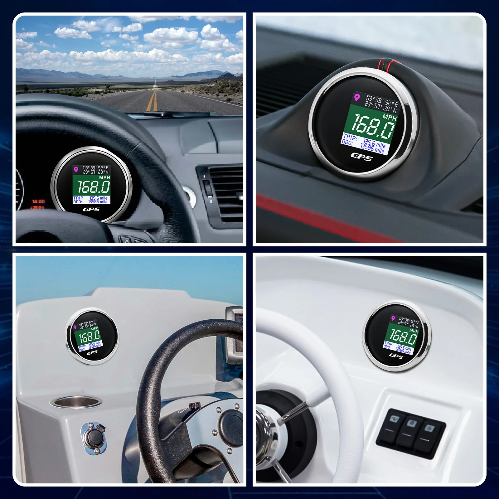 AD 52mm 12V 24V Digital GPS Speedometer TFT Screen Trip ODO Mph Knot Km/h GPS Antenna For Motor Boat Car RV Speed Meter thumbnail 4