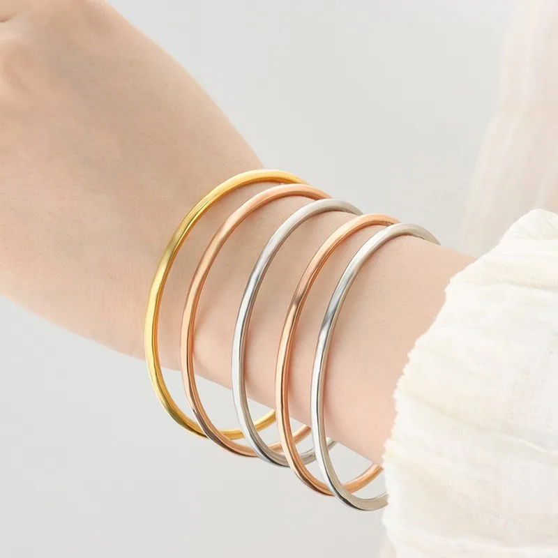 3 Pieces/lot Non Fading Stainless Steel Bracelet Bangles For Women Simple Style Gold Plated Waterproof Women's Bracelets Bangle thumbnail 4