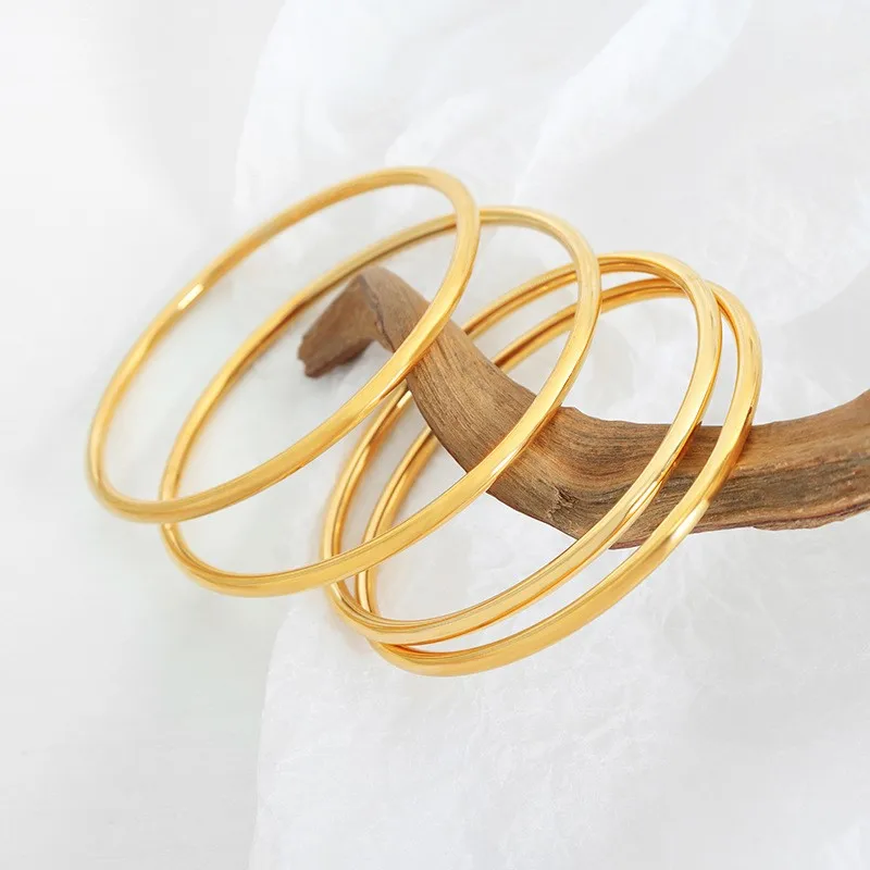 3 Pieces/lot Non Fading Stainless Steel Bracelet Bangles For Women Simple Style Gold Plated Waterproof Women's Bracelets Bangle thumbnail 2