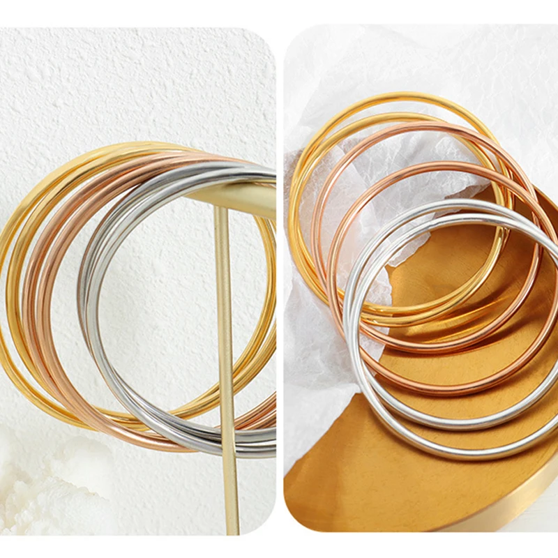3 Pieces/lot Non Fading Stainless Steel Bracelet Bangles For Women Simple Style Gold Plated Waterproof Women's Bracelets Bangle thumbnail 3
