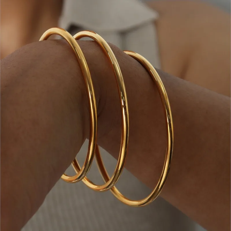 3 Pieces/lot Non Fading Stainless Steel Bracelet Bangles For Women Simple Style Gold Plated Waterproof Women's Bracelets Bangle thumbnail 5