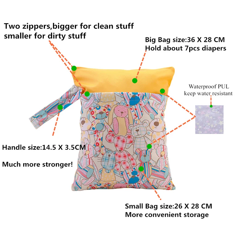 BIAI Beautiful Pattern Polyester Baby Waterproof Swimsuit Bag Double Pocket Baby Diaper Dry Mini Wet Bag Diaper Nappy Bag 25*35 thumbnail 3
