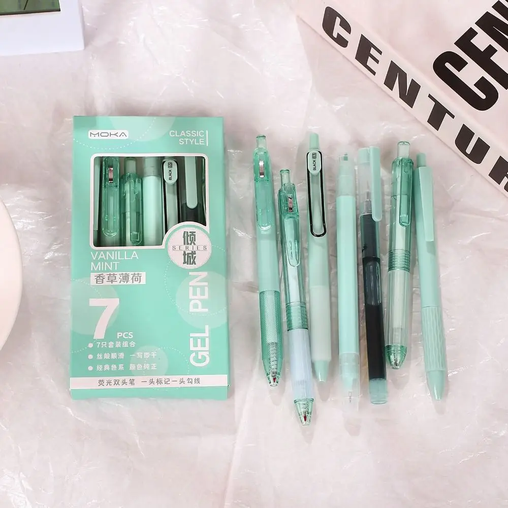7Pcs/Set Highlighter Pen Set Quick-Drying Ink Gel Pen Creative Ballpoint Pen Neutral Pen Writing Tool School Stationery Pen Set thumbnail 4