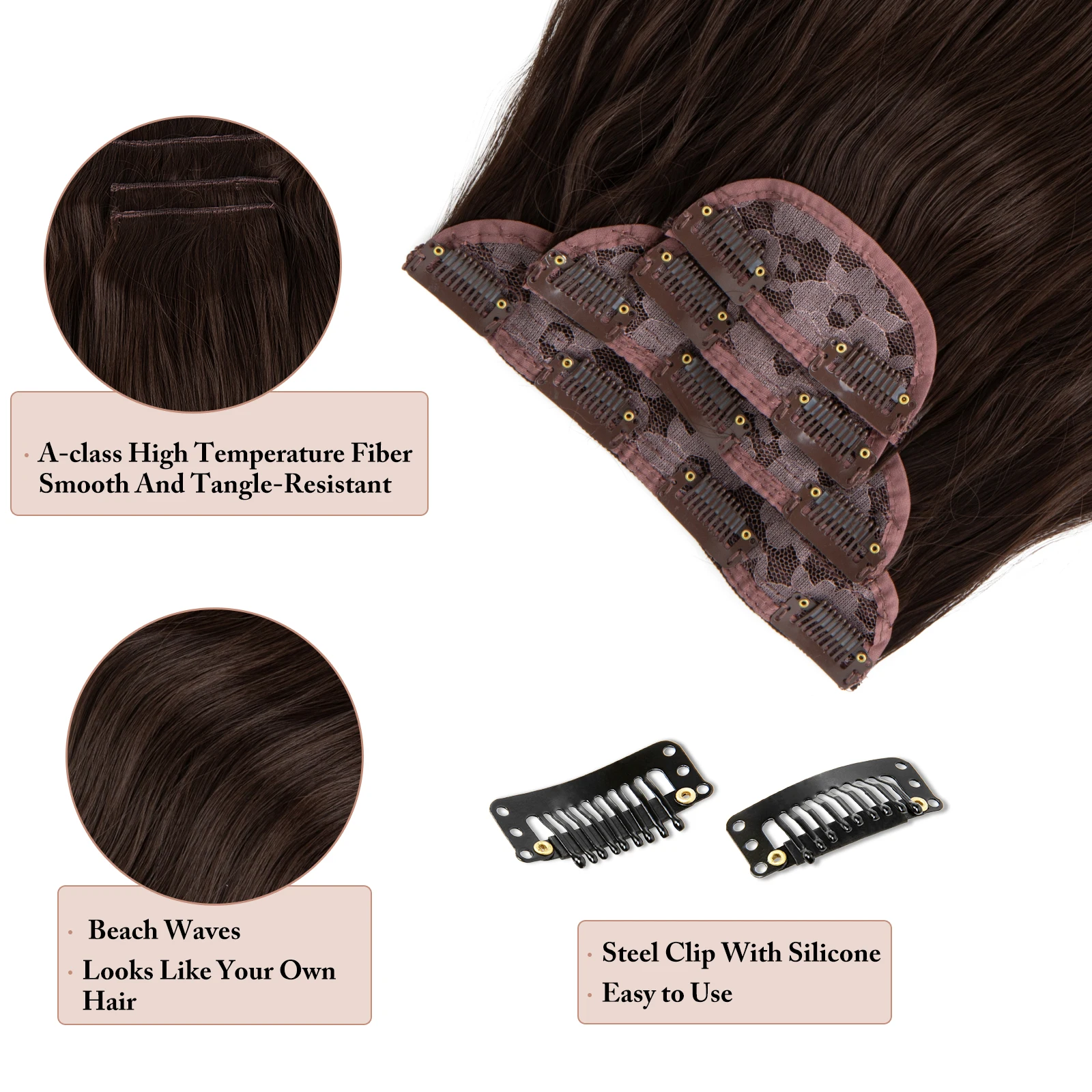 SARLA 22 Inch Synthetic Clip In Hair Extensions 4Pcs/Set Long Wavy Thick Hairpiece For Women Brown Blonde Black Natural Hair thumbnail 4