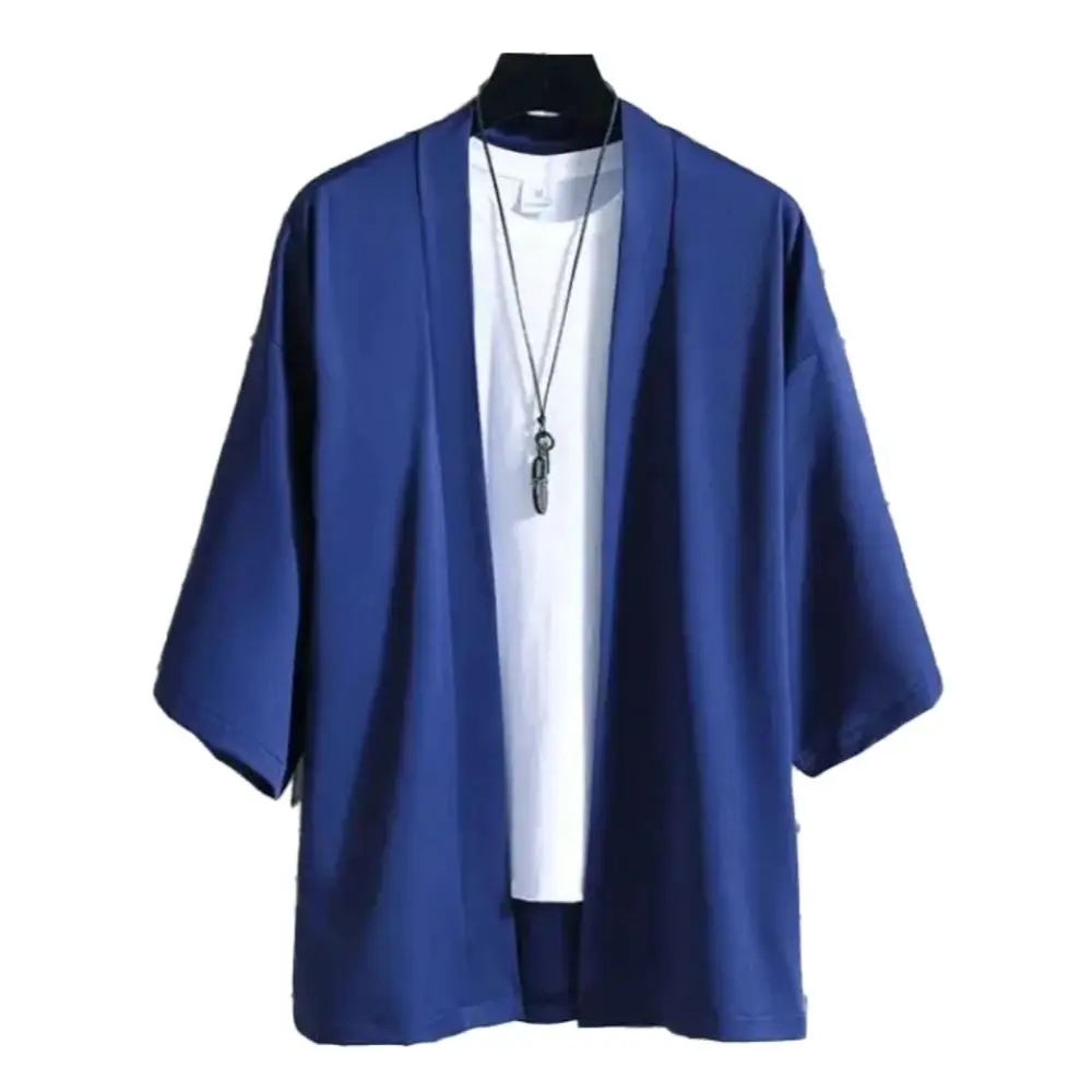 Summer Men Solid Color Kimono Cardigan Big Size 3XL Women Simple Haori Japanese Traditional Costume 6 colors Yukata Kimono Coat thumbnail 4