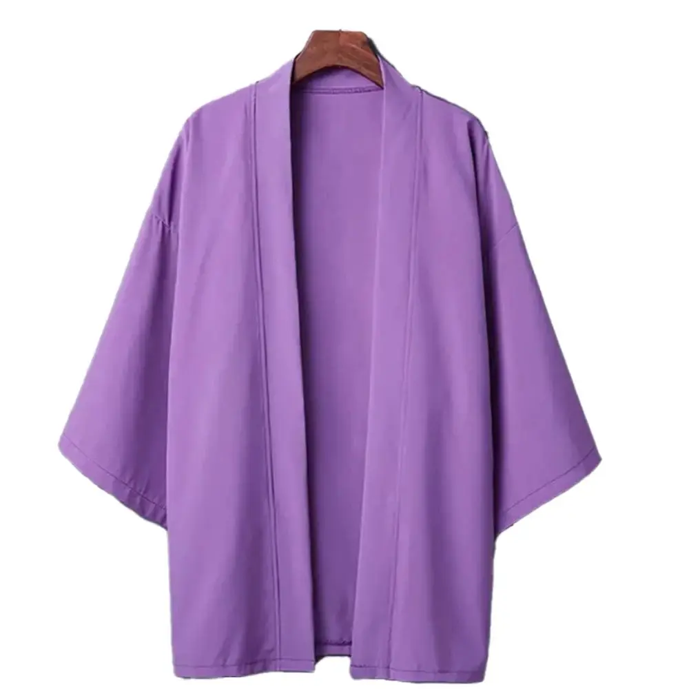 Summer Men Solid Color Kimono Cardigan Big Size 3XL Women Simple Haori Japanese Traditional Costume 6 colors Yukata Kimono Coat thumbnail 5