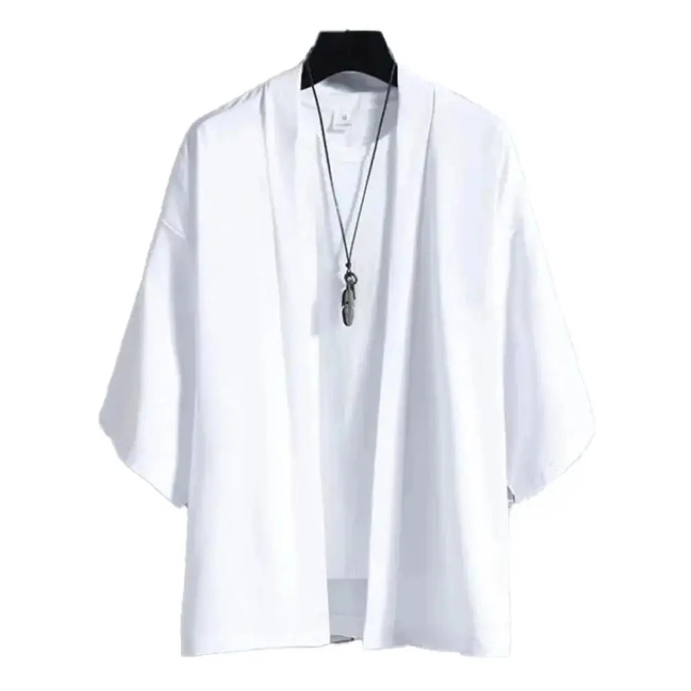 Summer Men Solid Color Kimono Cardigan Big Size 3XL Women Simple Haori Japanese Traditional Costume 6 colors Yukata Kimono Coat thumbnail 3