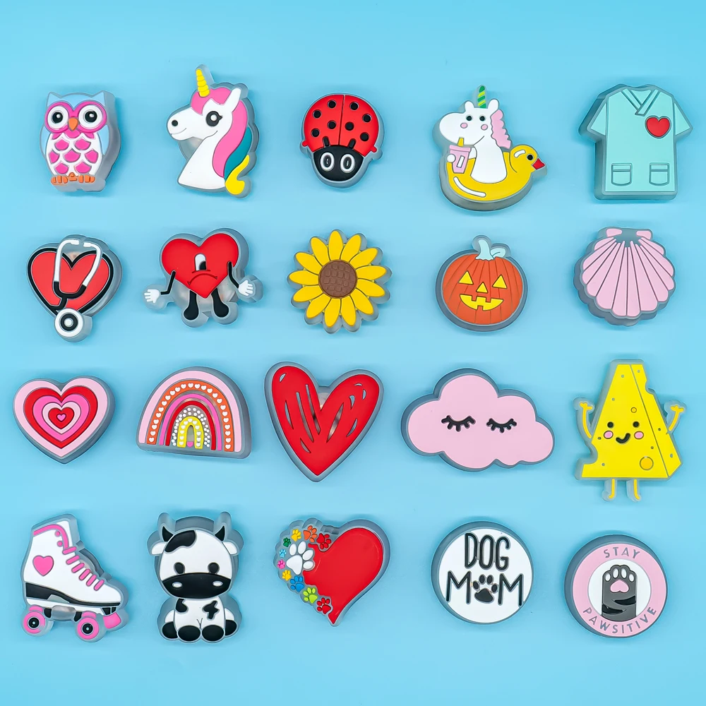 1pcs Cute Owl Ladybug Cows Cat LED Shoe Charms Unicorn Gamepad Stethoscope Light Up Shoe Decoration Sunflower Clog Pins thumbnail 2