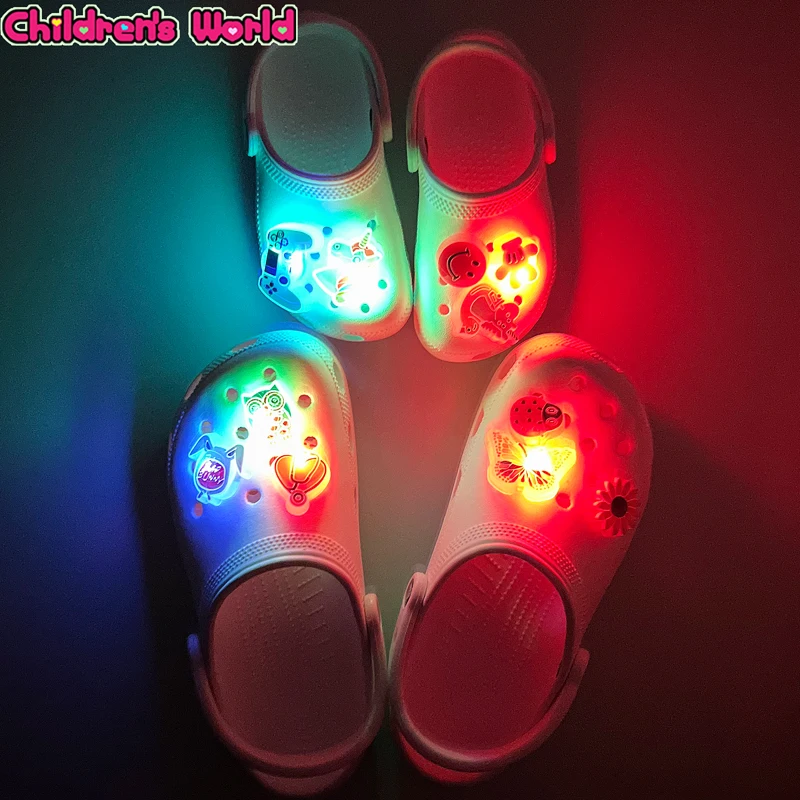 1pcs Cute Owl Ladybug Cows Cat LED Shoe Charms Unicorn Gamepad Stethoscope Light Up Shoe Decoration Sunflower Clog Pins thumbnail 5