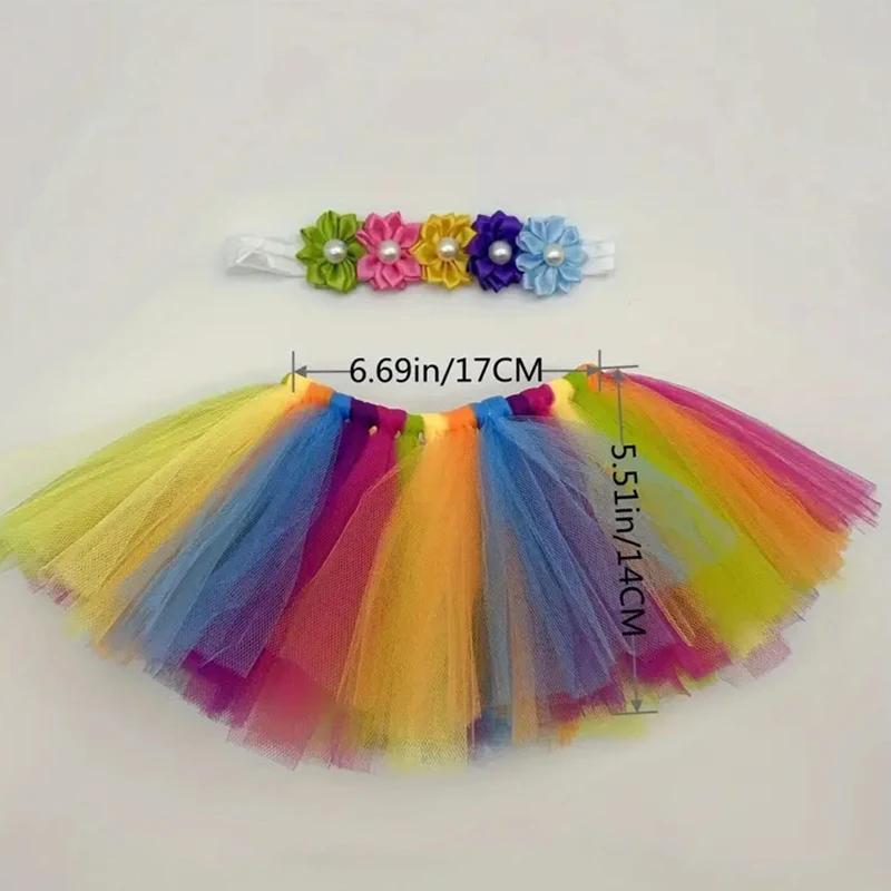 Rainbow Baby Tutu & Headband Set – Perfect Photography Prop for Special Occasions, Soft Polyamide Material, Ideal Gift, Ages 0-3 thumbnail 2