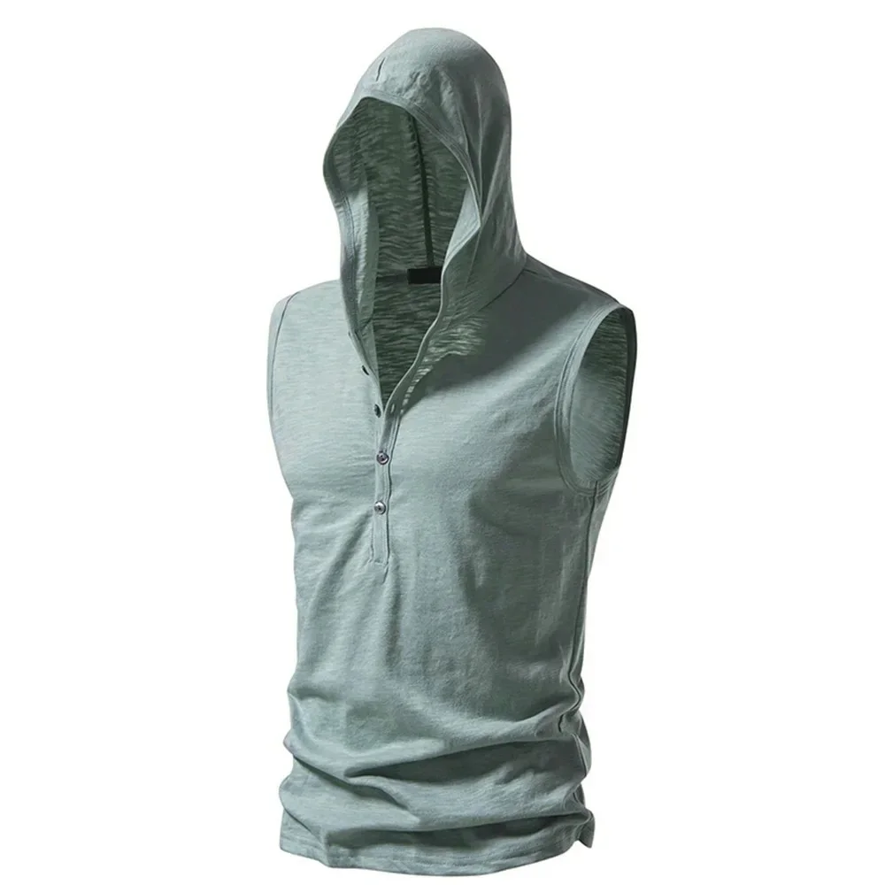 Cotton Men Gym Clothing Mens Causal Basic Hooded Tank Top Hooded Sleeveless Vest Sweatshirt Fitness Sportswear Tops Male thumbnail 2