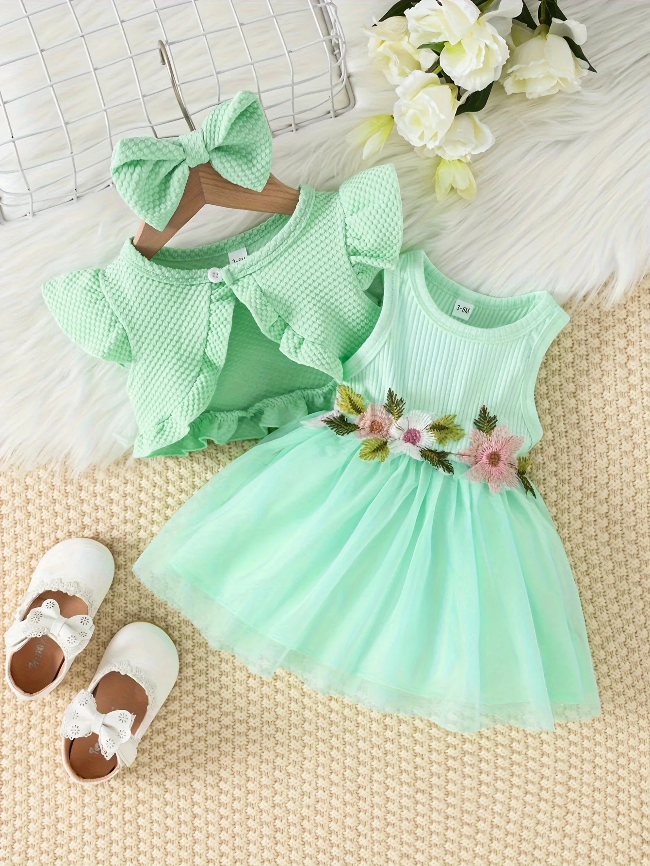 Baby Baby Baby Summer Style Waist Flower Vest Mesh Dress Jacket Hair Accessories thumbnail 3