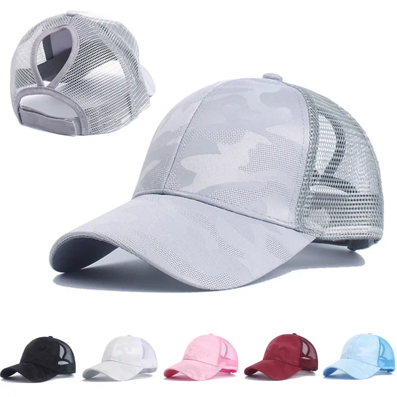 2024 New Summer Camouflage Mesh Trucker Hat Snapback Cap Chapeau Femme Fashion Messy Hair Bun Ponytail Baseball Caps for Women thumbnail 2