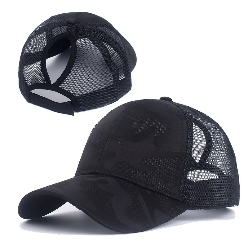 2024 New Summer Camouflage Mesh Trucker Hat Snapback Cap Chapeau Femme Fashion Messy Hair Bun Ponytail Baseball Caps for Women thumbnail 3