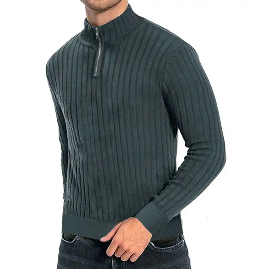 Men's semi-turtleneck zipper sweater Men's fall/winter loose sweater casual pullover long-sleeved sweater