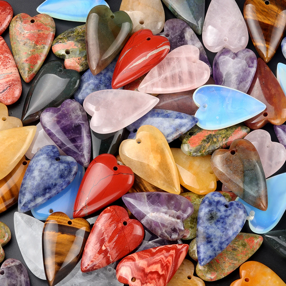 1pc 40x25mm Natural Stone Peach Heart Pendant Opal Quartz Yellow Jade Charms for Jewelry Making DIY Necklace Earrings Accessory thumbnail 3