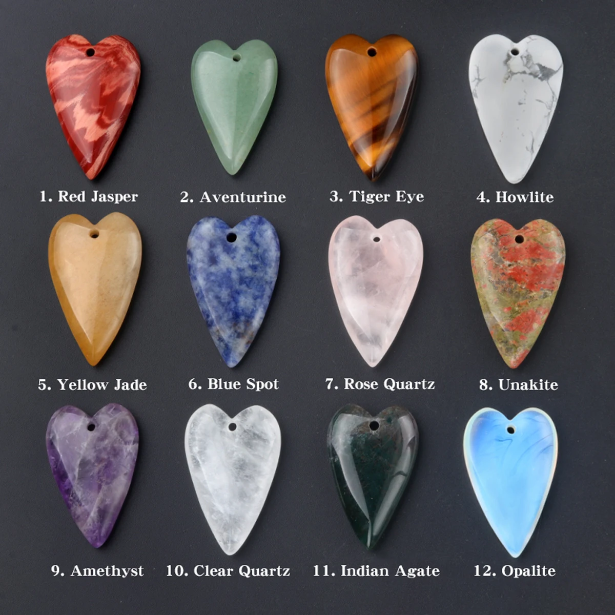 1pc 40x25mm Natural Stone Peach Heart Pendant Opal Quartz Yellow Jade Charms for Jewelry Making DIY Necklace Earrings Accessory thumbnail 5