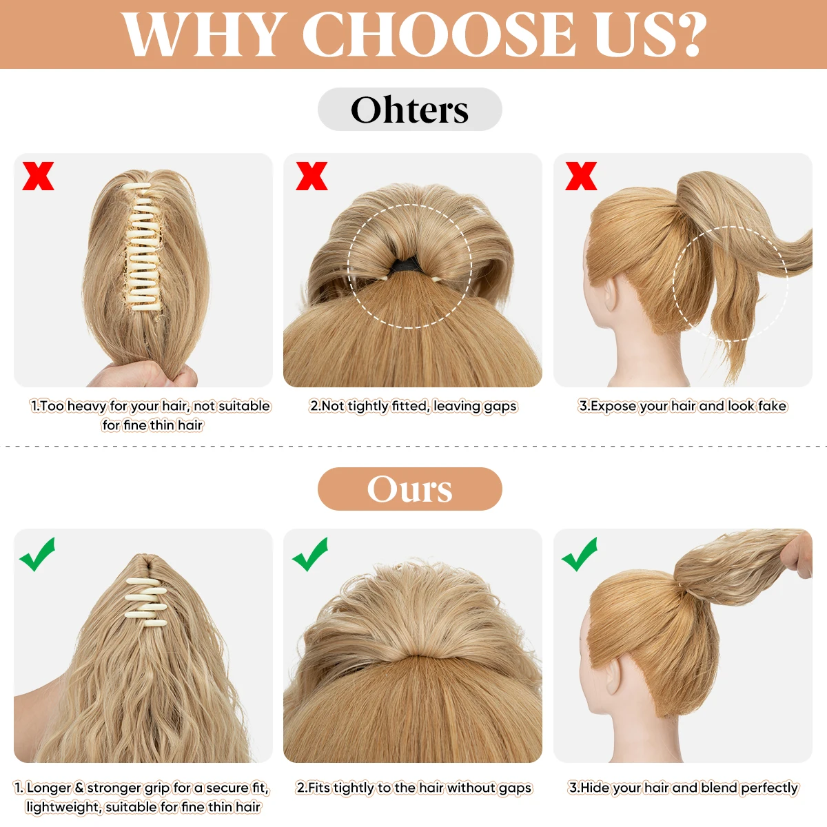 13Inch Premium Synthetic Curly Claw Clip In Ponytail Blonde Brown Short Hairpiece Fake Hair False Pigtail Hair Extensions P064 thumbnail 5