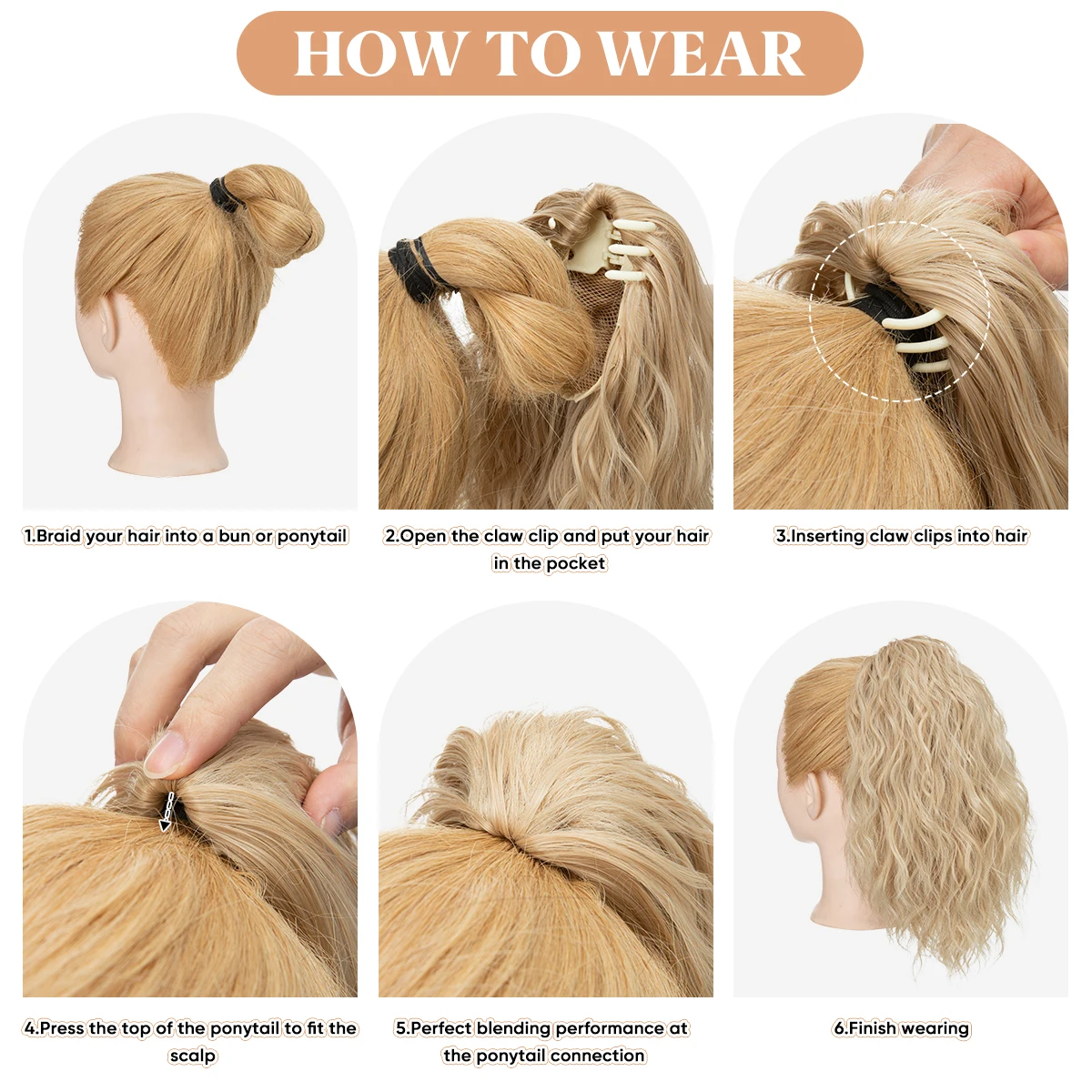 13Inch Premium Synthetic Curly Claw Clip In Ponytail Blonde Brown Short Hairpiece Fake Hair False Pigtail Hair Extensions P064 thumbnail 6