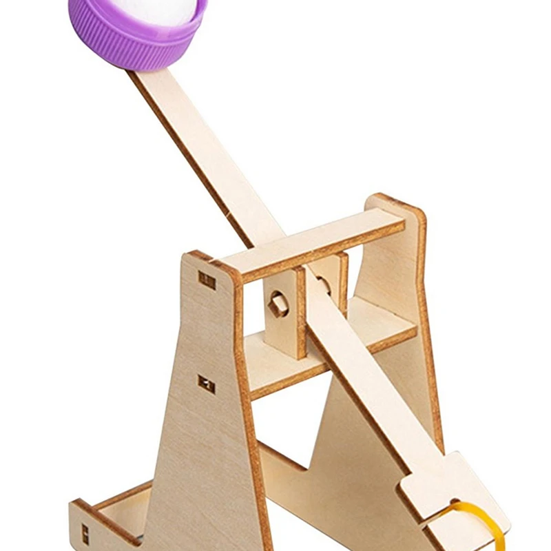 DIY Assembly Wooden Trebuchet Catapult Vehicle Model Kits Children Kids Scientific Experiment Small Physical Invention Toy Gift thumbnail 4