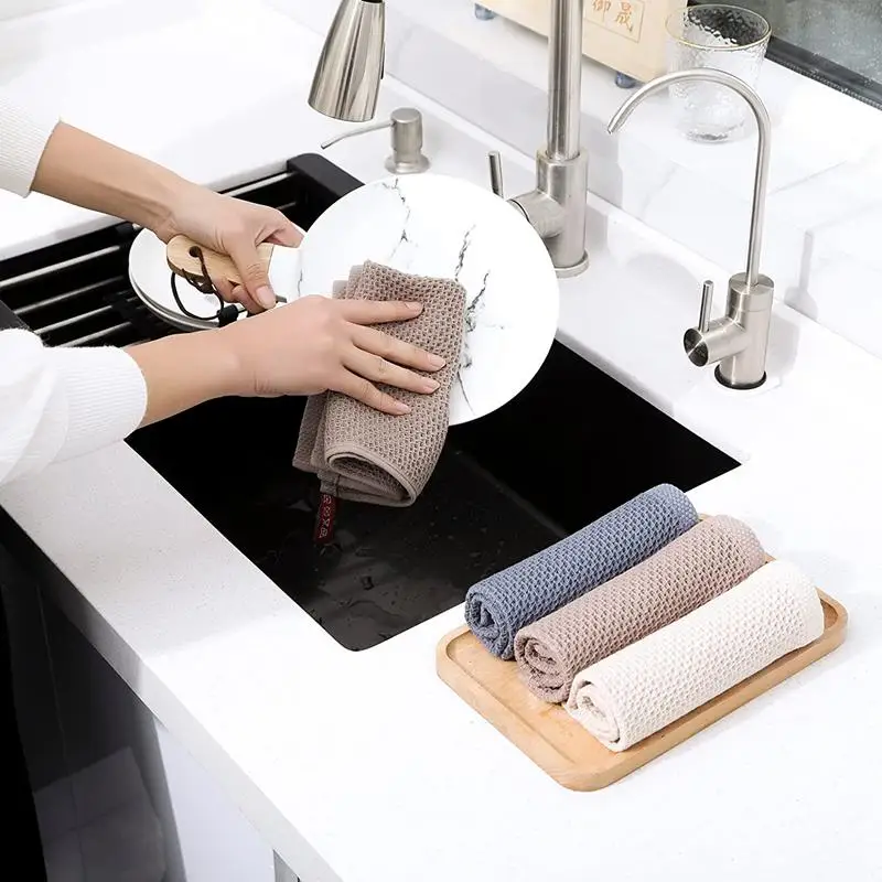 New 8-1PC 100% Cotton Towel Soft Absorbent Dishcloth Kitchen Dish Rags Breathable Face Wash Towel Household Cleaning Wash Cloth thumbnail 3