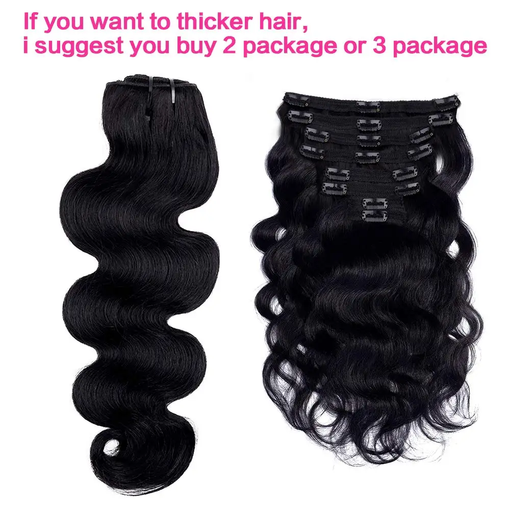 Body Wave Clip in Hair Extensions 100% Human Hair With Double Weft Brazilian Clip In 8Pcs 120G For Black Woman Clip Ins Hair #1B thumbnail 5