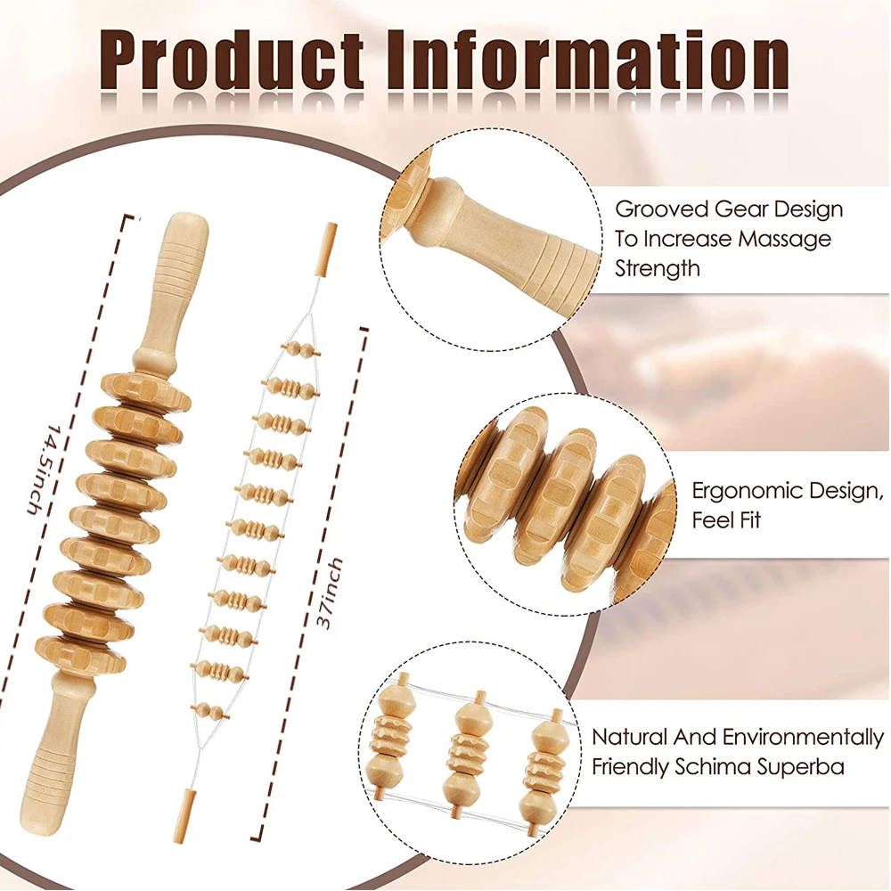 Wooden Back Massage Roller Rope Wood Therapy Massage Tools ,Wooden 9-wheel Massager,Lymphatic Drainage for Leg Back Pain Relief thumbnail 2
