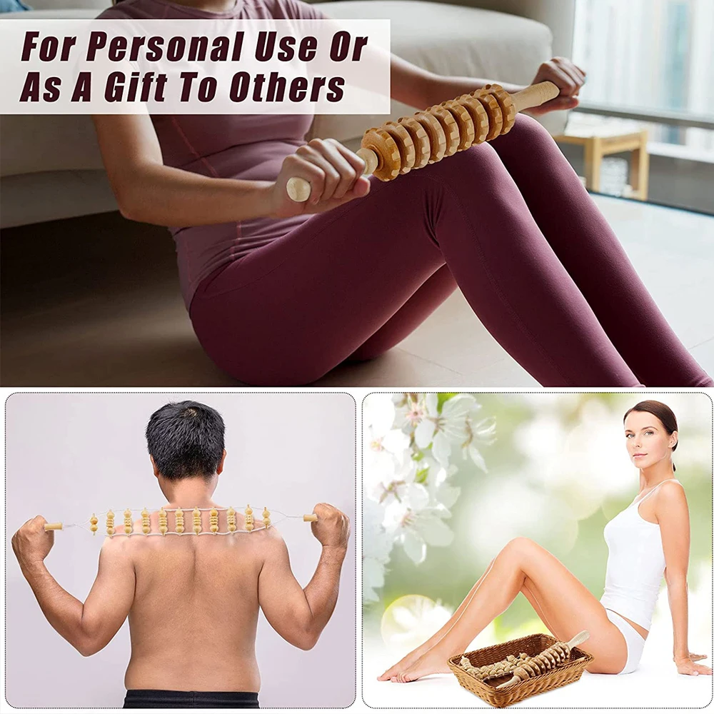Wooden Back Massage Roller Rope Wood Therapy Massage Tools ,Wooden 9-wheel Massager,Lymphatic Drainage for Leg Back Pain Relief thumbnail 4