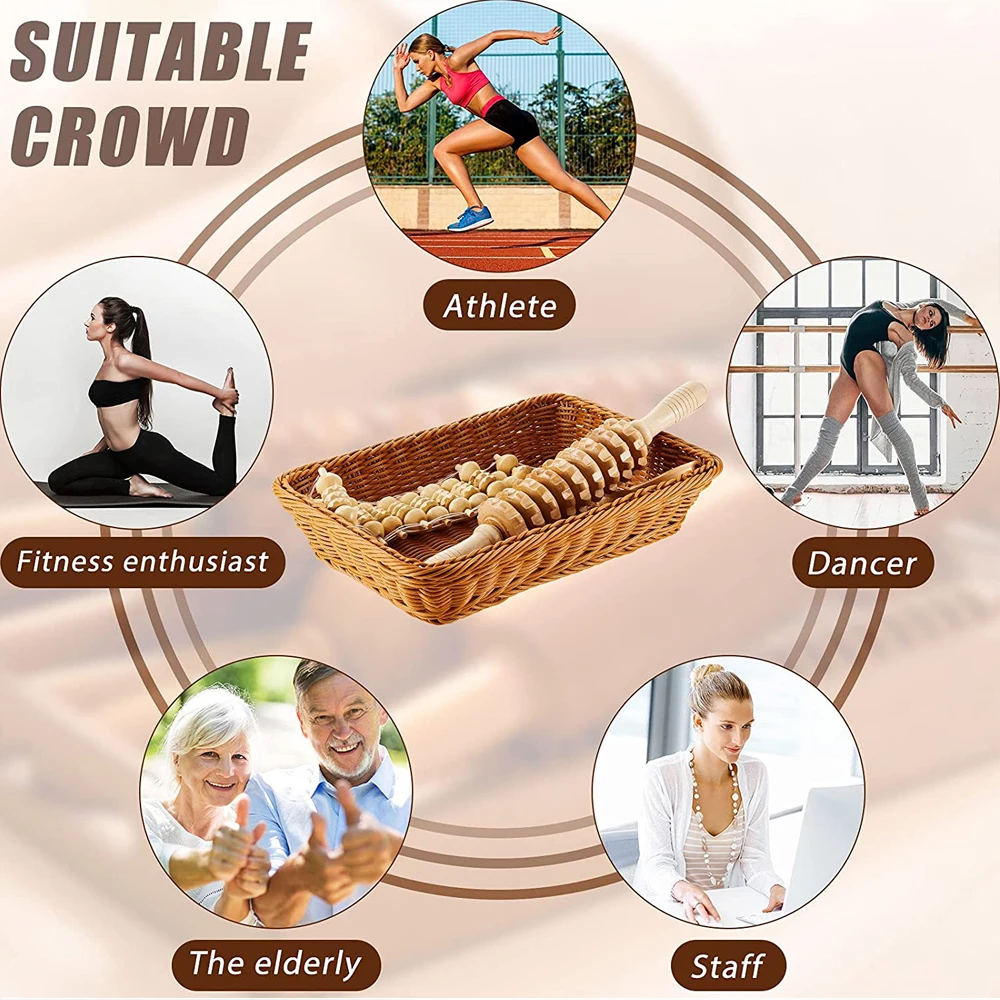 Wooden Back Massage Roller Rope Wood Therapy Massage Tools ,Wooden 9-wheel Massager,Lymphatic Drainage for Leg Back Pain Relief thumbnail 5
