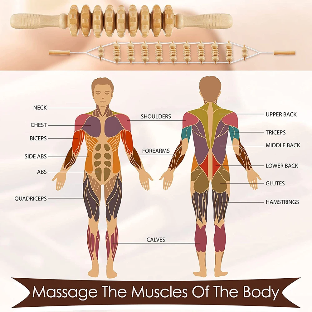 Wooden Back Massage Roller Rope Wood Therapy Massage Tools ,Wooden 9-wheel Massager,Lymphatic Drainage for Leg Back Pain Relief thumbnail 6