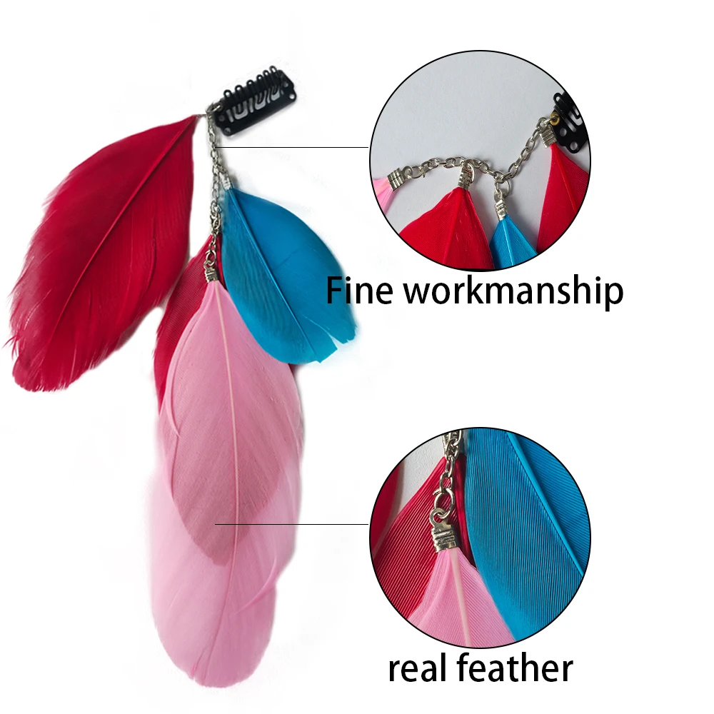 Real Feather Extensions with Clips Colorful Feather Clip In Hair Extensions Chemical Fiber Synthetic Wigs thumbnail 3