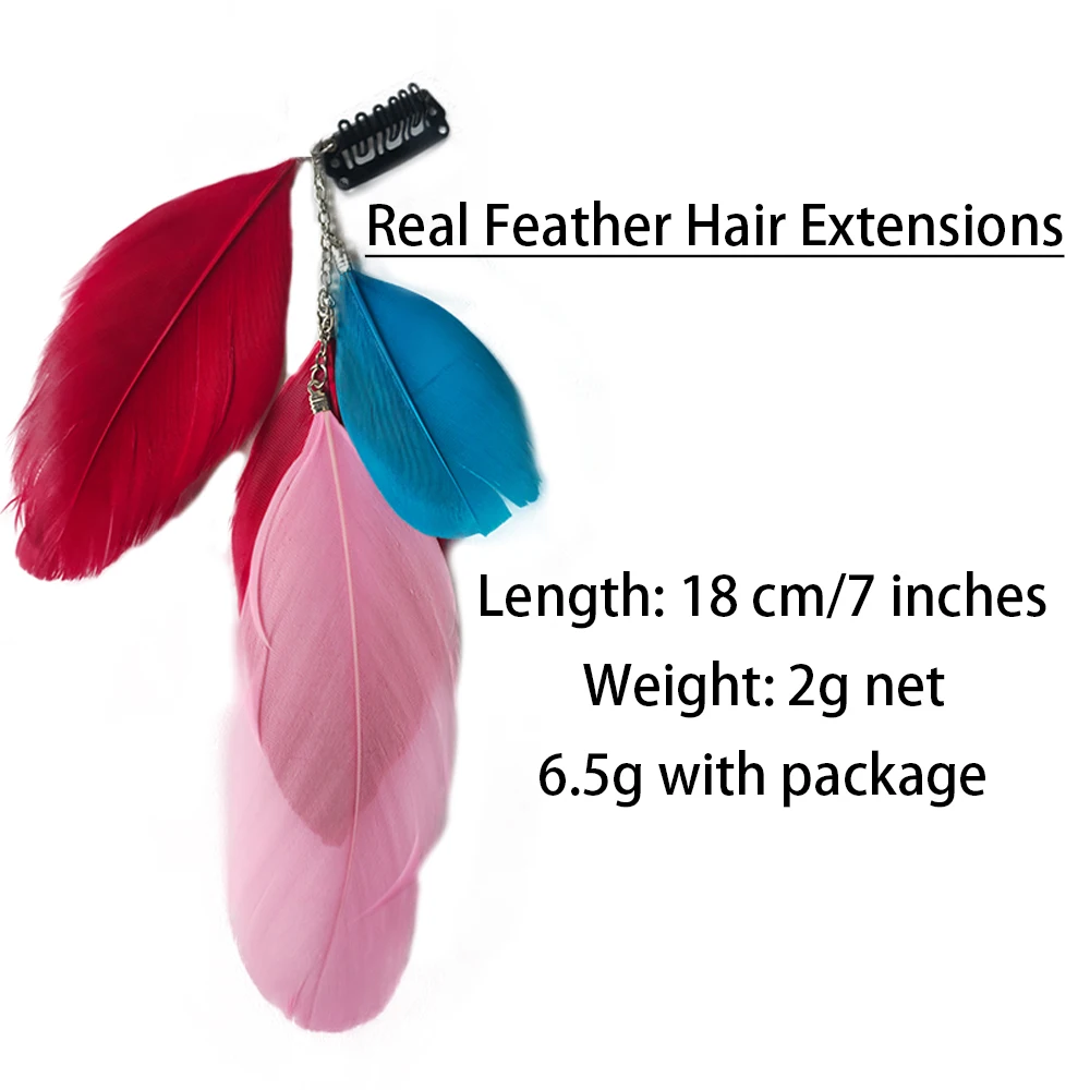 Real Feather Extensions with Clips Colorful Feather Clip In Hair Extensions Chemical Fiber Synthetic Wigs thumbnail 2