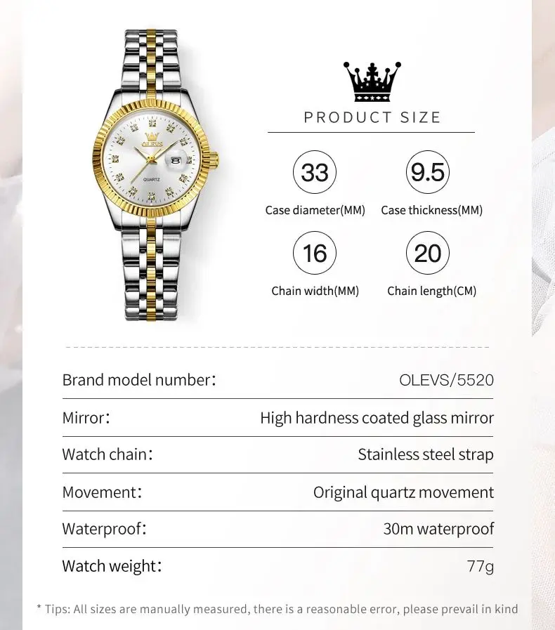 OLEVS 5526 Women Watch Diamond Scale Quartz Fashion Ladies Wrist Watches Date Waterproof Luminous Luxury Dress Watch For Women thumbnail 2
