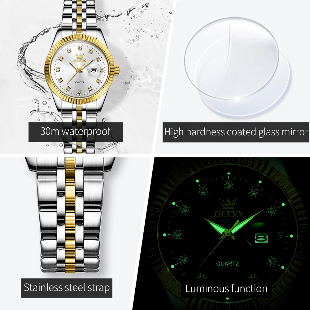 OLEVS 5526 Women Watch Diamond Scale Quartz Fashion Ladies Wrist Watches Date Waterproof Luminous Luxury Dress Watch For Women thumbnail 6