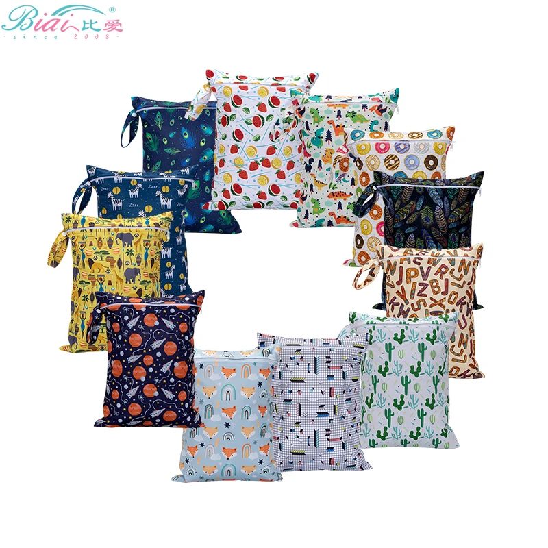BIAI Waterproof Wet Bag Washable Diaper Wet Bag Hanging Reusable Travel Organizer Bag Baby Clothes Storage Bag Mini Wet Bag