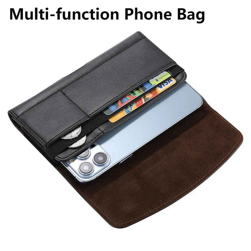 Phone Holster Belt Clip Case Holder Leather Pouch Waist Bag for iPhone 15 14 Pro Max for Samsung S24 S23 Ultra in 6.8" M to XXXL thumbnail 5