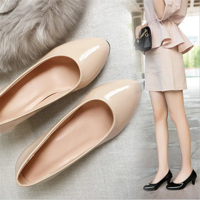Shoes Ladies Pumps Medium Heel Nude Sexy High Heels Weeding Shoes Women Office Work White Pumps Party Shoes thumbnail 3
