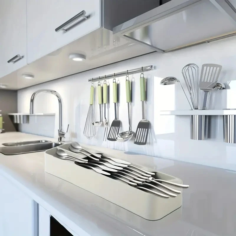 Multi-purpose Cutlery Storage Tray Cutlery Fork Spoon Compartmentalized Organizer Kitchen Drawer Categorized Storage Boxes thumbnail 6