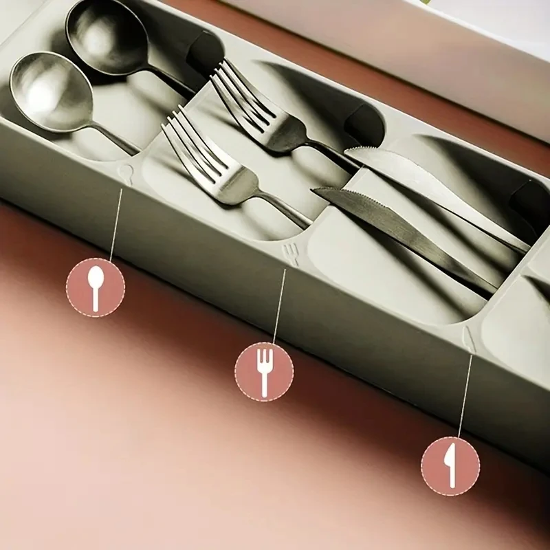 Multi-purpose Cutlery Storage Tray Cutlery Fork Spoon Compartmentalized Organizer Kitchen Drawer Categorized Storage Boxes thumbnail 4