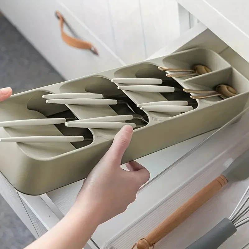 Multi-purpose Cutlery Storage Tray Cutlery Fork Spoon Compartmentalized Organizer Kitchen Drawer Categorized Storage Boxes thumbnail 2