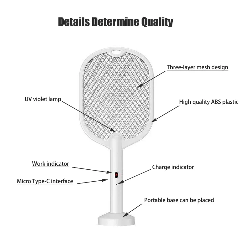 Upgraded 3000V Mosquito Swatter with TYPE-C Charging, 3 in 1 Electric Mosquito Swatter, Mosquito Killer Lamp thumbnail 6