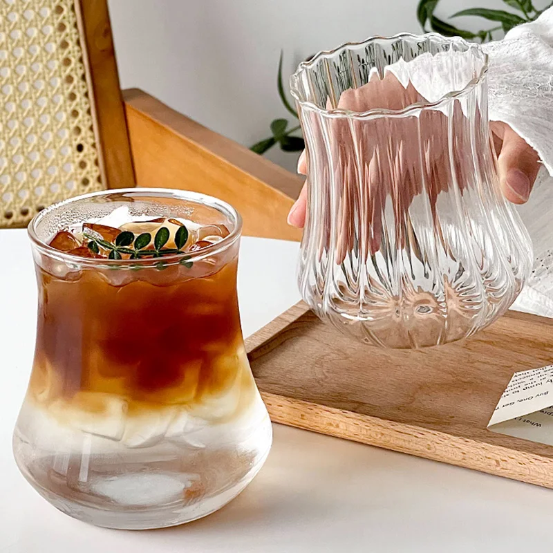 Transparant Drinking Glass Cup Creative Wave Shape Iced Coffee Tumbler Cup Juice Milk Tea Mug Drinkware Water Glasses Ripple Mug thumbnail 3