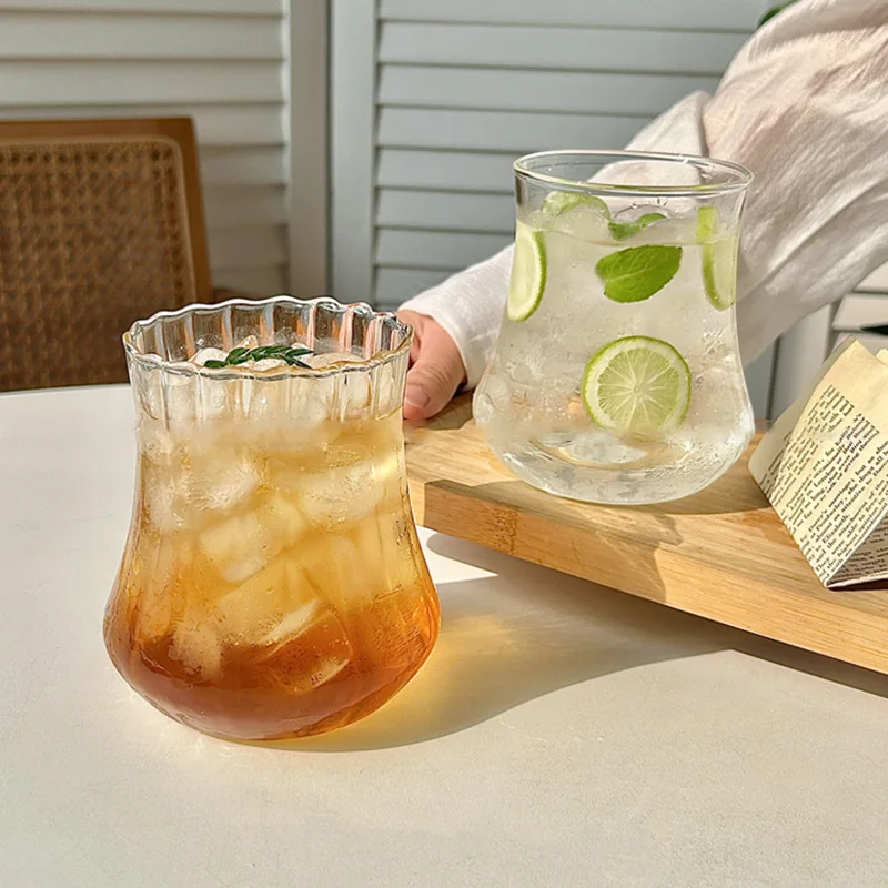 Transparant Drinking Glass Cup Creative Wave Shape Iced Coffee Tumbler Cup Juice Milk Tea Mug Drinkware Water Glasses Ripple Mug thumbnail 4