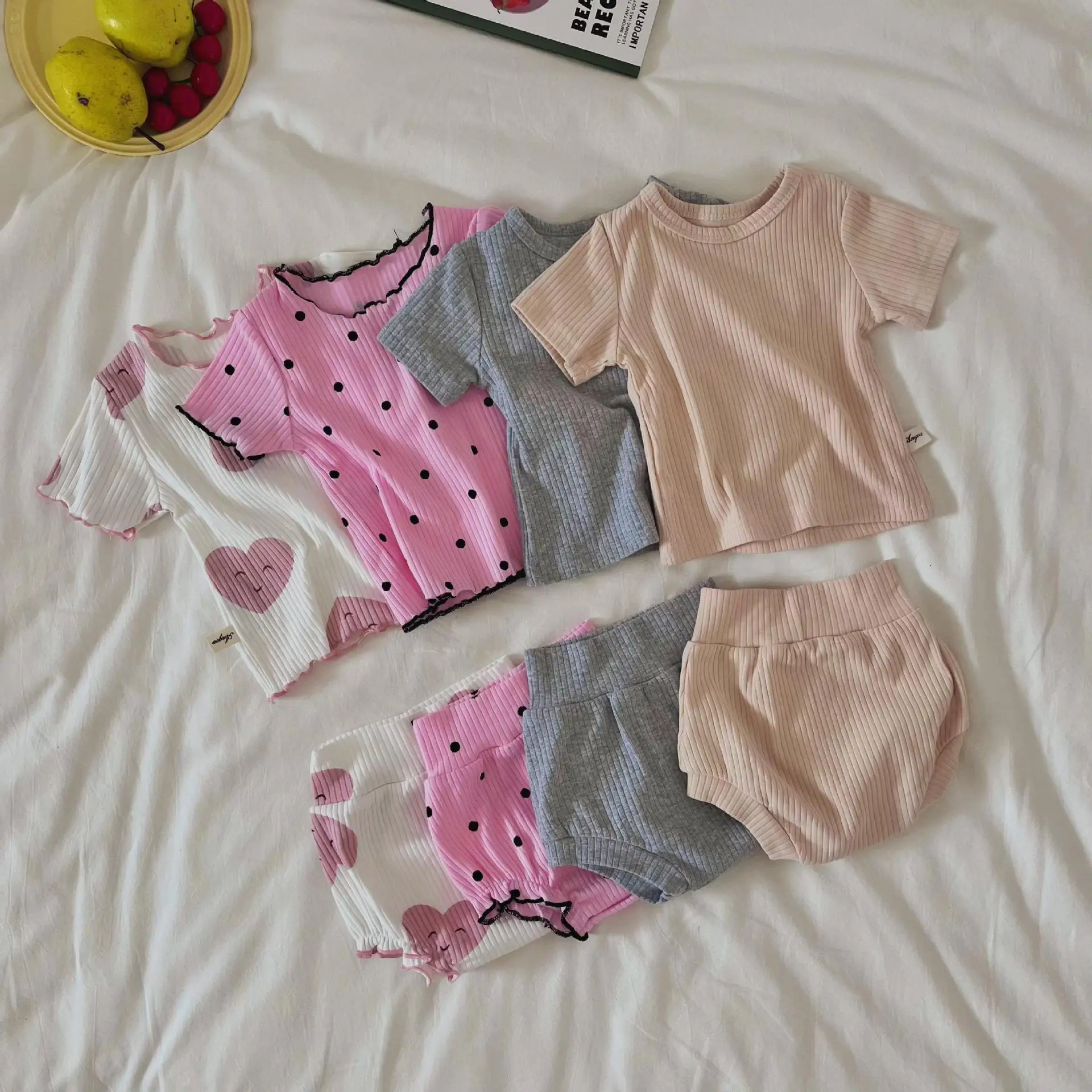 2psc Summer Baby for boys and girls casual short Elasticity sleeve top + shorts solid color Kids Onepiece  Fashion Baby Clothing thumbnail 2