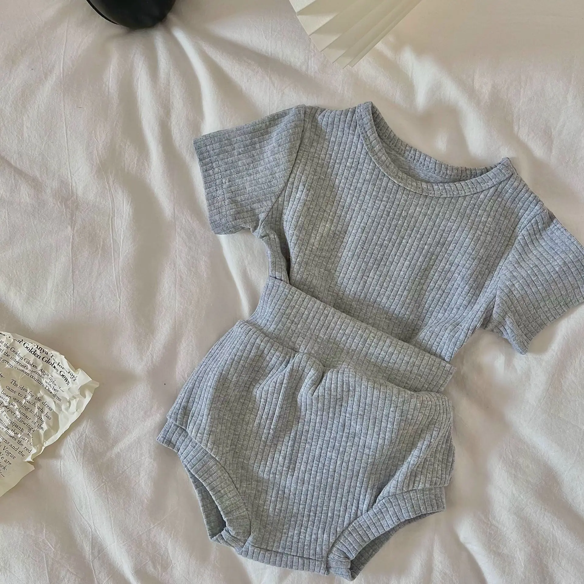 2psc Summer Baby for boys and girls casual short Elasticity sleeve top + shorts solid color Kids Onepiece  Fashion Baby Clothing thumbnail 5